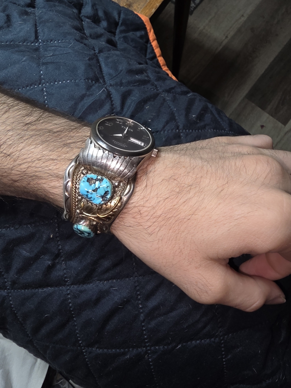 Turquoise Accent Silver Watch Cuff - Picture 3 of 7
